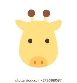 Flat illustration of a cheerful giraffe face with small horns. Perfect for safari themes, kids illustrations, animal characters, and cute designs.