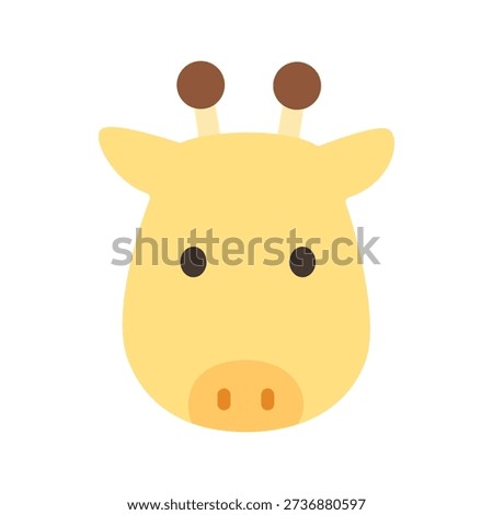 Flat illustration of a cheerful giraffe face with small horns. Perfect for safari themes, kids illustrations, animal characters, and cute designs.