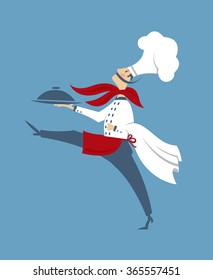 flat illustration of chef with a dish in hand