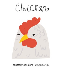 Flache Illustration. Hühnchen. Handgezeichnetes Grafikdesign auf weißem Hintergrund.