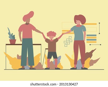 Flat illustration of child and parent holding hands