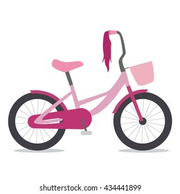 Flat Illustration Of Children Bike For Girls With Basket