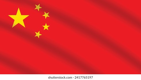 Flat Illustration of Chinese flag. China national flag design. China wave flag. 
