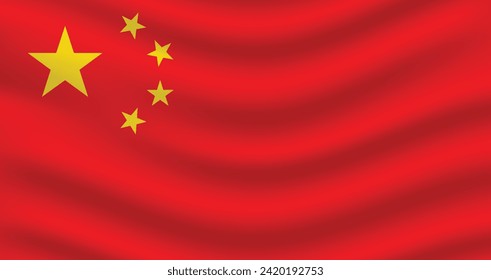 Flat Illustration of Chinese flag. China national flag design. China wave flag.
