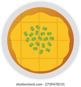 Flat Illustration of Chinese Savory Steamed Egg Custard with Soy Sauce and Green Onions on Isolated White Background