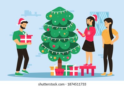 Flat illustration at Christmas indoors