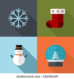 Flat Illustration of Christmas Items. Long Shadow Icon