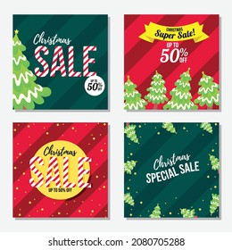 Flat illustration for christmas social media posts collection set in isolated vector 