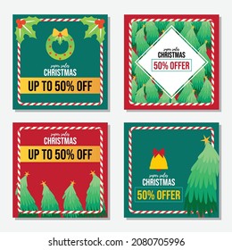 Flat illustration for christmas social media posts collection set in isolated vector 