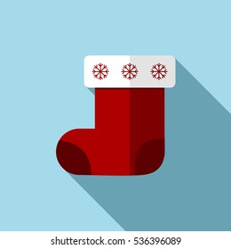 Flat Illustration of Christmas Sock. Long Shadow Icon