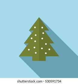 Flat Illustration of a Christmas Tree. Long Shadow Icon