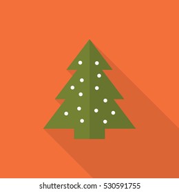 Flat Illustration of a Christmas Tree. Long Shadow Icon
