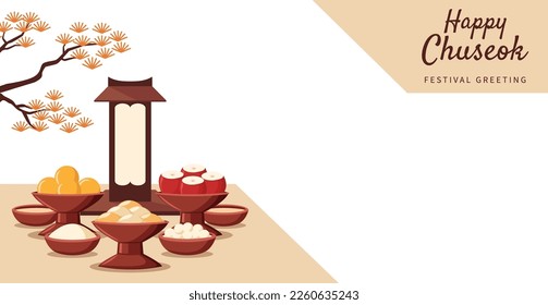 Flat illustration of Chuseok (Korean Mid Autumn festival) altar banner template