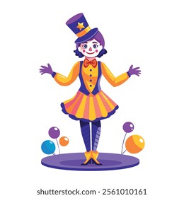 A flat illustration of a circus girl character 

