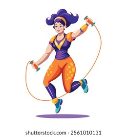 A flat illustration of a circus girl skipping rope 

