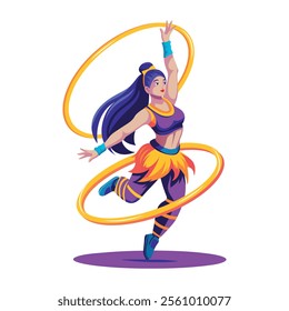 A flat illustration of circus hoop dancer 

