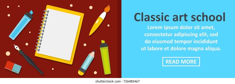 Flat illustration of classic art school banner horizontal vector for web design
