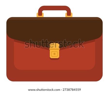 A flat illustration of a classic brown and red leather briefcase with a golden clasp and handle, typically used for business or travel.