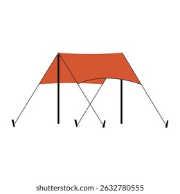 Ilustração plana de um estilo militar clássico Uma tenda de moldura com cordas e estacas. Possui uma janela e entrada, representando acampamento, abrigo de campo ou configuração de sobrevivência ao ar livre.
