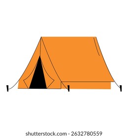 Ilustração plana de um estilo militar clássico Uma tenda de moldura com cordas e estacas. Possui uma janela e entrada, representando acampamento, abrigo de campo ou configuração de sobrevivência ao ar livre.