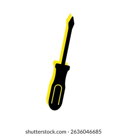 Flat illustration of a classic screwdriver on a white background. Ideal for technical materials, instructions or repair-rconstruction tools, hand tools, power tools, repair, installation, construction
