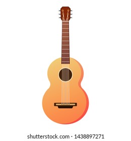 Flat illustration classical wooden guitar. Acoustic guitar or ukulele. Isolated on white background. Vector illustration. 