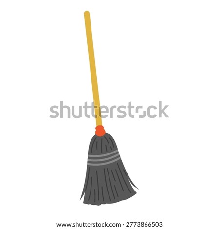 Flat Illustration Cleaning Broom Household Sweeping Tool Wooden Handle Floor Cleaning Equipment