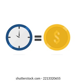 flat illustration of clock equals coins meaning time is money