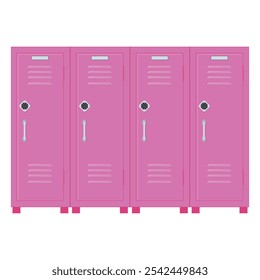 Ilustración plana Armarios cerrados de la escuela en color rosa. Cajas para guardar objetos personales.