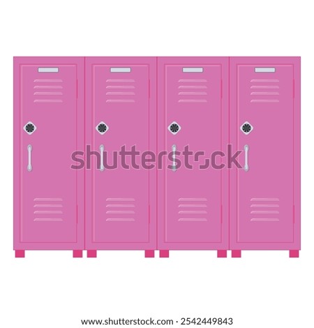 Flat illustration Closed school lockers in pink color. Boxes for storing personal belongings.