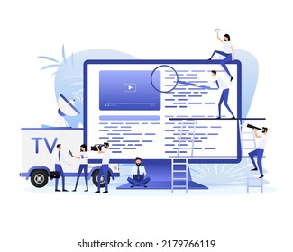 Flat illustration with coding people. Vector flat illustration.