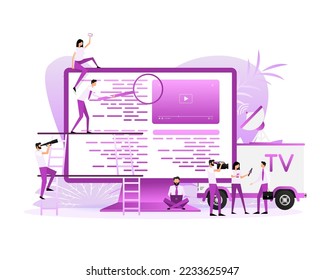 Flat illustration with coding people. Vector flat illustration.