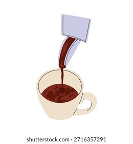 Ilustração plana de café sendo derramado de um cezve em uma xícara. Isolado em fundo branco, adequado para marca de café, menus, embalagem e projetos relacionados ao café.