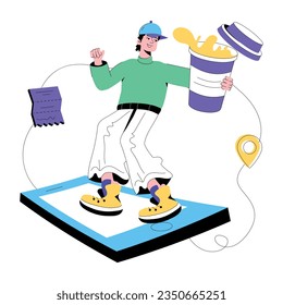 Ilustración plana de la entrega de café 