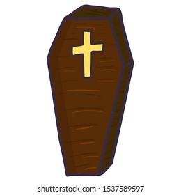Flat illustration with coffin icon. Halloween horror illustration. Vector drawing.