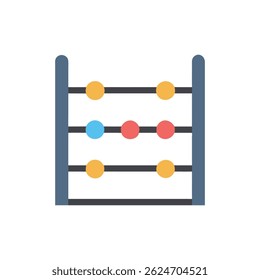 A flat illustration of a colorful abacus against a black backdrop. Features rows with beads and simple geometric shapes.