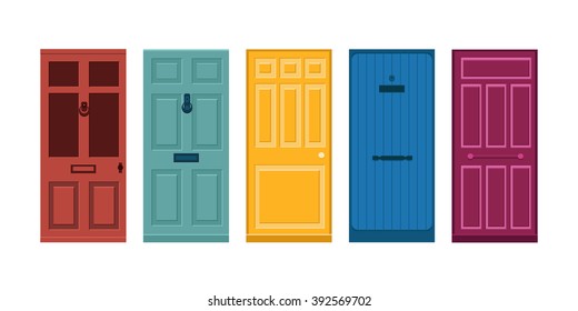 Flat Illustration of Colorful Doors