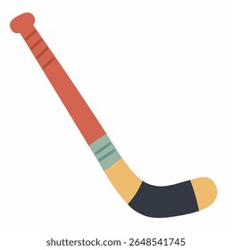 Flat illustration of a colorful hockey stick in a fun hand-drawn style, great for winter sports, kids education, or sporty themed designs.