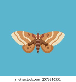 Flat Illustration of a Colorful Moth on a Light Blue Background