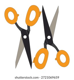 Ilustración plana de tijeras coloridas aisladas sobre fondo blanco. Diseño simple y limpio adecuado para manualidades, costura, oficina, escuela, papelería y conceptos de herramientas de corte.