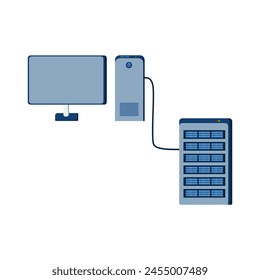 flat illustration of a computer connected to a server with a cable to complement your design