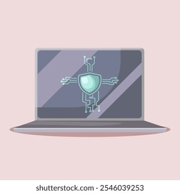 Flat illustration computer security network with modern laptop design