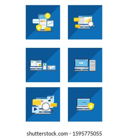 
flat illustration Computers and smart phones analyze your data, finances, messages, security of your data