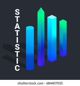 Flat illustration concept of 3D colorful business diagram bars, graph charts. Vector for web design, infographic, UI elements.