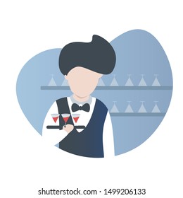 flat illustration concept, boy,men, waiters, barista, coffe, bussiness, work, food, restaurant, suitable for landingpage,