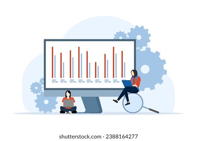 Flaches Illustrationskonzept der Geschäftsleistungsdatenanalyse, Suchmaschinenoptimierung, Marktforschungsdiagramm, Datenanalyse, Finanzbericht, Geschäftsstrategie, Finanzprognose