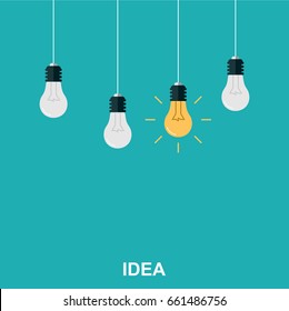 Flat Illustration Concept of Light Bulbs. Idea Design Concept. Turquoise Background