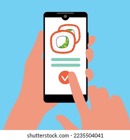 Flaches Illustrationskonzept für die Bestellung von Sushi über Smartphone