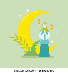Flachbild-Konzept von Ramadan Kareem, geeignet für Hintergrund, Karte, Tapete, Banner, Cover, Business, Poster, Vorlage, Flyer. Illustration zur flachen Vektorillustration von Cartoon.