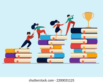 Flat Illustration. Concept Of Reading In The Library, Acquiring Knowledge In Schools, Based On Interests Such As Science, Literature, Health, Urban Situation.